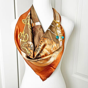 Vintage Brown Equestrian Scarf & Convertible Dreamcatcher Gemstone Necklace Set